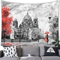 Modern wall tapestry featuring a black and white European city landscape with red accents - Berlin Cathedral TV Tower Oil Painting Style (6) / 100x70(Peach Skin)