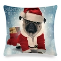 Detailed macro view of the textured linen fabric on this festive Santa Pug Christmas pillow cover - 18x18 Inch / Santa Claus Pug (18)