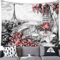 Detailed wall tapestry featuring Eiffel Tower oil painting style with red flowers - Paris Eiffel Tower Terrace Oil Painting Style(9) / 100x70(Peach Skin)