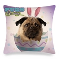 Detail of linen pillowcase featuring a pug with bunny ears in an Easter egg pattern - 18x18 Inch / Easter Egg Pug (12)