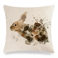 Linen Easter pillow case featuring artistic watercolor leaping rabbit print design - Earth Tone Ink Rabbit (12) / 18x18 Inch