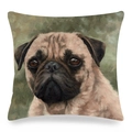 Detail of square linen pillow cover featuring a high-quality oil painting of a Pug dog - 18x18 Inch / Oil Painting Portrait (10)