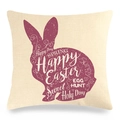 Funda de cojín de Pascua en lino con silueta de conejo púrpura y tipografía - Estilo Tipografía Silueta Conejo Púrpura (2)