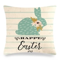 Funda de cojín de lino de Pascua con conejo de lunares azules y texto de Happy Easter - Estilo Conejo Lunares Verde Azulado Happy Easter (3)