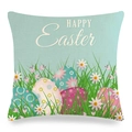 Funda de cojín minimalista de lino de Pascua con huevos de colores y margaritas - Estilo Huevo Base Azul Happy Easter (4)