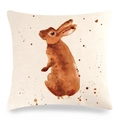 Linen Easter pillowcase featuring a brown watercolor bunny on beige fabric - Brown Splatter Watercolour Rabbit (13) / 18x18 Inch