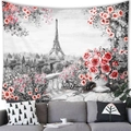 Romantic Eiffel Tower landscape tapestry with pink cherry blossoms for home wall decor - Romantic Paris Cherry Blossom Tower Style (17) / 100x70(Peach Skin)