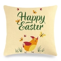 Federa per cuscino pasquale in lino con scritta Happy Easter e disegno di pulcino - Stile Tipografia Verde Pulcino Farfalla (5)