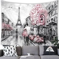 Impressionist Eiffel Tower wall tapestry featuring lovers and pink flowers for home decor - Impressionist Oil Painting Paris Couple Street View Style (18) / 100x70(Peach Skin)