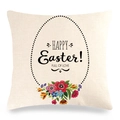 Federa per cuscino pasquale in lino con sagoma di uovo e fiori beige per divano - Stile Contorno Uovo Punteggiato Happy Easter (6)