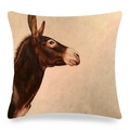 Detalle de funda de cojín cuadrada de lino con retrato de burro pintado a mano - Pintura al Óleo de Perfil de Burro (22)