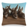 Detalle del tejido de lino de la funda de cojín cuadrada con alegres burros pintados - Pintura al Óleo de Tres Burros Riendo (16)