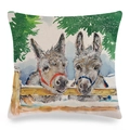 Detalle macro de la textura de lino en una funda de cojín cuadrada con diseño de burro - Ilustración Artística de Burros en la Nieve (14)