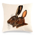 Easter linen pillow cover featuring realistic brown rabbit print on beige fabric - Realistic Brown Double Rabbits (14) / 18x18 Inch