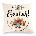 Federa pasquale in lino con scritta Happy Easter e motivi di uova floreali - Stile Floreale Uova Lino Beige (7)
