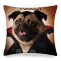 Linen pillowcase featuring a pug in a vampire cape with the Pugula artistic design - 18x18 Inch / Halloween Vampire (6)