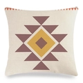 Détail de la housse de coussin en lin montrant le motif géométrique tribal - Style Géométrique Tribal Moutarde Rouge Foncé (16)