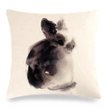 Easter rabbit linen cushion cover with black ink art print on beige fabric - Ink Black and White Artistic Rabbit (15) / 18x18 Inch