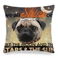 Linen pug pillow cover with red collar dog print and celestial gold foil moon patterns - 18x18 Inch / Moon and Star Text (7)