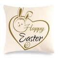 Linen Easter pillow cover with Happy Easter bunny and egg print on beige fabric - Style 10