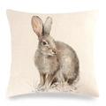 Linen Easter pillowcase featuring a watercolor bunny print on a textured beige fabric - Realistic Fuzzy Texture Rabbit (16) / 18x18 Inch