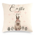 Federa per cuscino in lino beige con stampa di coniglio e uova di Pasqua - Stile Coniglietto Marrone Hunting Season (9)
