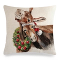 Funda de cojín de lino con burro lindo y gorro de Navidad en diseño de acuarela - Burros con Corona de Navidad (5)