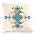 Leinen-Kissenbezug mit geometrischem Stammesmuster in Blau und Braun auf beige Grund - Blau Und Braun Tribal Kunststil (2)