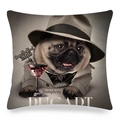 Linen pug pillow cover with vintage detective dog print and happy new year design - 18x18 Inch / Gentleman Wine Detective (8)