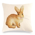 Linen Easter cushion cover with realistic brown watercolor rabbit print on white - Realistic Brown Illustration Rabbit (17) / 18x18 Inch