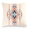Housse de coussin en lin avec motif géométrique tribal coloré sur fond crème - Style Tribal Ethnique Orange Marine Rose (5)