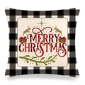 Détail de la housse de coussin de Noël à carreaux avec texte Joyeux Noël et motifs de renne - Étoile de Cerf Joyeux Noël / 45x45 cm