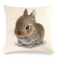 Linen Easter throw pillow cover with watercolor bunny illustration for home sofa - Realistic Healing Young Rabbit (18) / 18x18 Inch