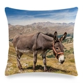 Funda de cojín de lino con un burro lindo con brida roja y paisaje de montaña - Burro de Montaña (7)