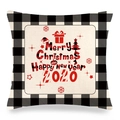Gros plan sur la texture du lin et lettrage Merry Christmas sur la taie - Joyeux Noël Bonne Année 2020 / 45x45 cm