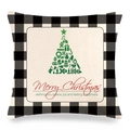 Detail of Christmas buffalo plaid pillow cover featuring a festive holiday tree design - Ornaments Christmas Tree (10) / 18x18 Inch