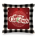 Detail of linen Christmas pillowcase featuring black buffalo plaid and Merry Christmas print - Red Artistic Christmas Wishes (8) / 18x18 Inch