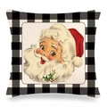 Detail of Christmas buffalo plaid linen pillowcase with vintage Santa Claus illustration - Classic Retro Santa (7) / 18x18 Inch