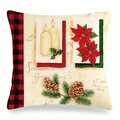 Detail of Christmas pillow cover showing buffalo plaid, poinsettia and Season's Greetings text - 18x18 Inch / Poinsettia Pine Cone Style (33)