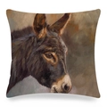 Funda de cojín de lino con retrato de burro en pintura al óleo sobre funda cuadrada - Pintura al Óleo de Burro Marrón Oscuro (8)