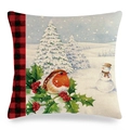 Macro detail of linen texture on winter robin and snowman Christmas cushion cover - 18x18 Inch / Robin Snowman Spruce Style (16)