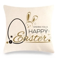 Easter linen pillowcase with bunny and flower print and Happy Easter text - Style 14