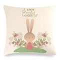 Federa in lino per Pasqua con simpatico coniglietto e stampa floreale Happy Easter - Stile Coniglietto Cartone Animato Marrone con Uovo (13)