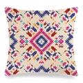 Housse de coussin en lin avec motif tribal géométrique coloré sur fond crème - Style Symétrique Géométrique Ethnique Multicolore (7)