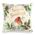 Winter-Rotkehlchen Aquarell Leinen Kissenhülle mit Season's Greetings und Pinienzapfen - Rotkehlchen Und Tannenzapfen Season's Greetings Stil (2)