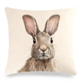 Easter linen pillowcase with realistic hand-painted rabbit head print on beige fabric - Detailed Hand-drawn Rabbit Head (19) / 18x18 Inch