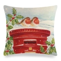 Winter-Rotkehlchen-Aquarell auf rotem Briefkasten Kissenbezug aus Leinen für das Sofa - Rotkehlchen Auf Rotem Briefkasten Stil (4)