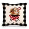 Christmas buffalo plaid linen pillowcase featuring a festive chocolate cupcake design - Gingerbread Man and Chocolate Cake (3)