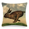 Detailed macro view showing the textured linen fabric and vintage rabbit illustration - Brown Rabbit Running on Grass (11)