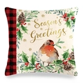 Kerst kussensloop met roodborstje, ruitpatroon en tekst Season's Greetings print - 45x45 cm / Roodborstje Dennenappel Stijl (2)